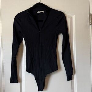 Abercrombie & Fitch Black Quarter-Zip Ribbed Bodysuit!